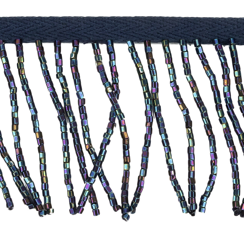 Vintage Blue and Blue Iris Chop Beaded Chainette Fringe - 2