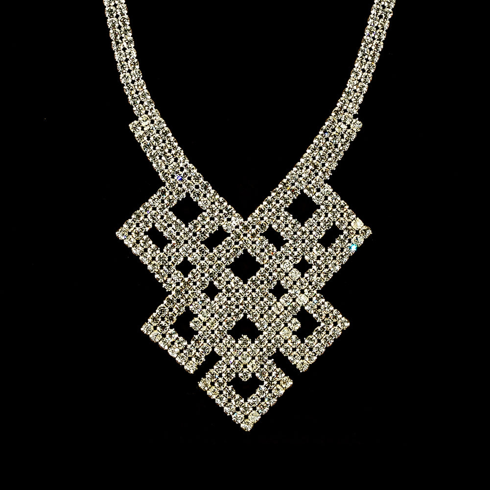 Vintage Fancy Czech Crystal Rhinestones Geometric Neckline Applique - 12.75