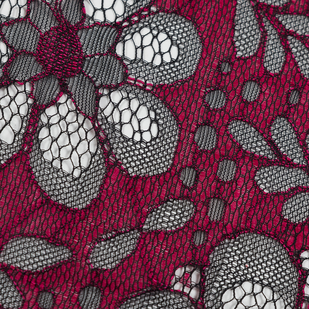 Lace with Scalloped Eyelash Edges - Black and Fuchsia Two-Tone Sunflowers - Joann Fabrics