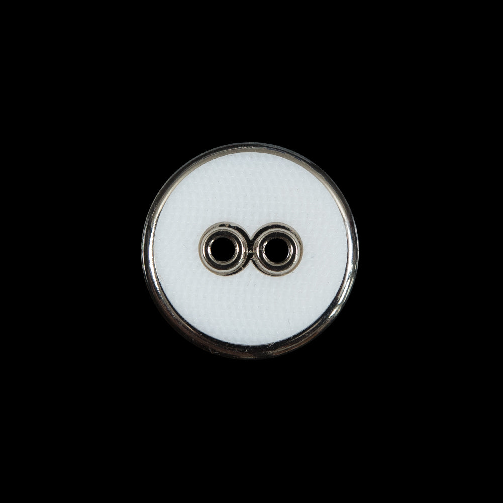 White Plastic and Silver Metal 2-Hole Button - 28L/18mm - Joann Fabrics