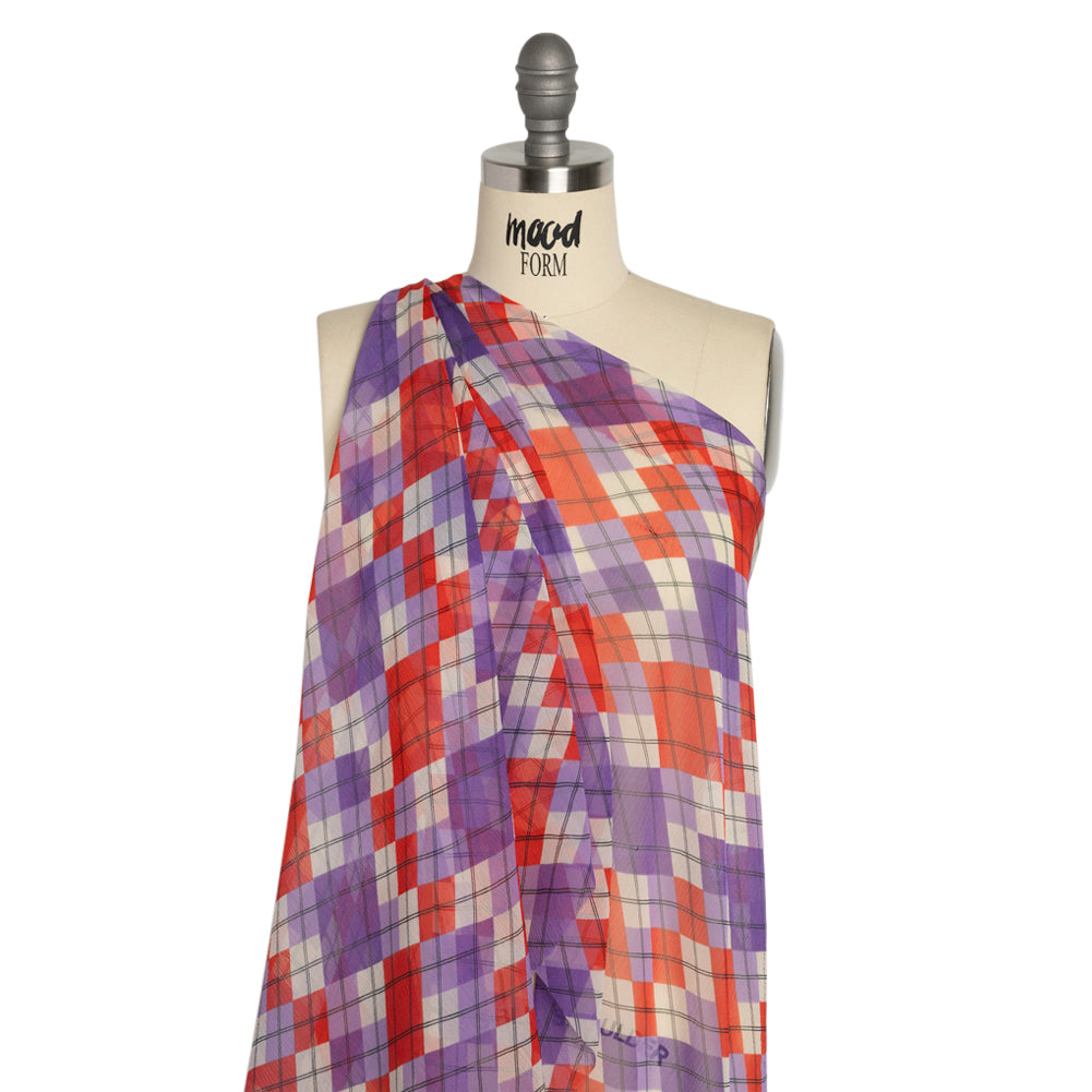 Purple, Red and Cream Argyle Crinkled Silk Chiffon - Joann Fabrics