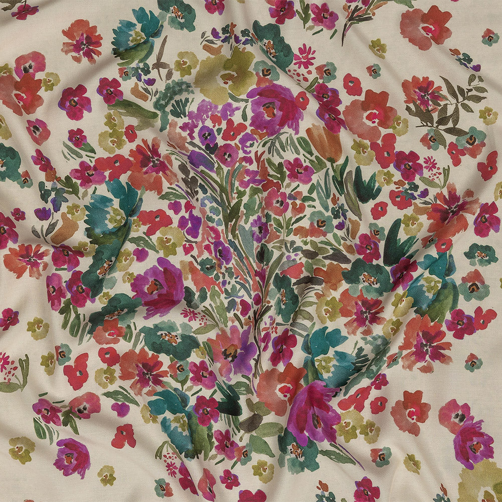 Viscose Twill Panel - Ivory, Pink and Teal Floral - Mood Exclusive Sunny Day Best - Joann Fabrics