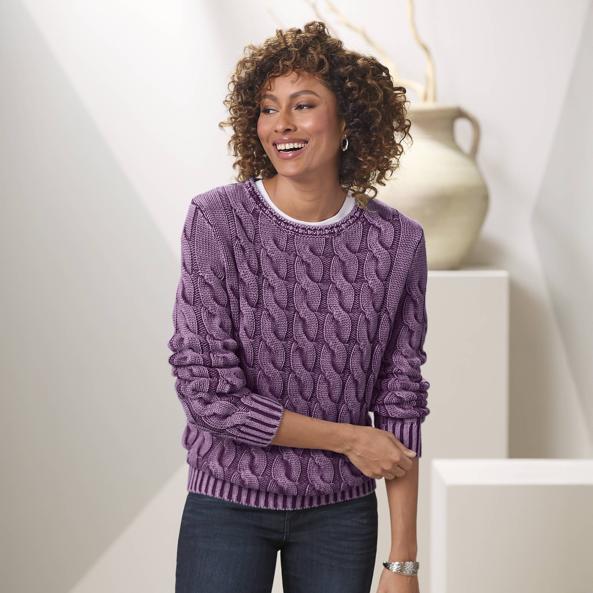 Allover Cable Vintage Wash Pullover - Northstyle Catalog