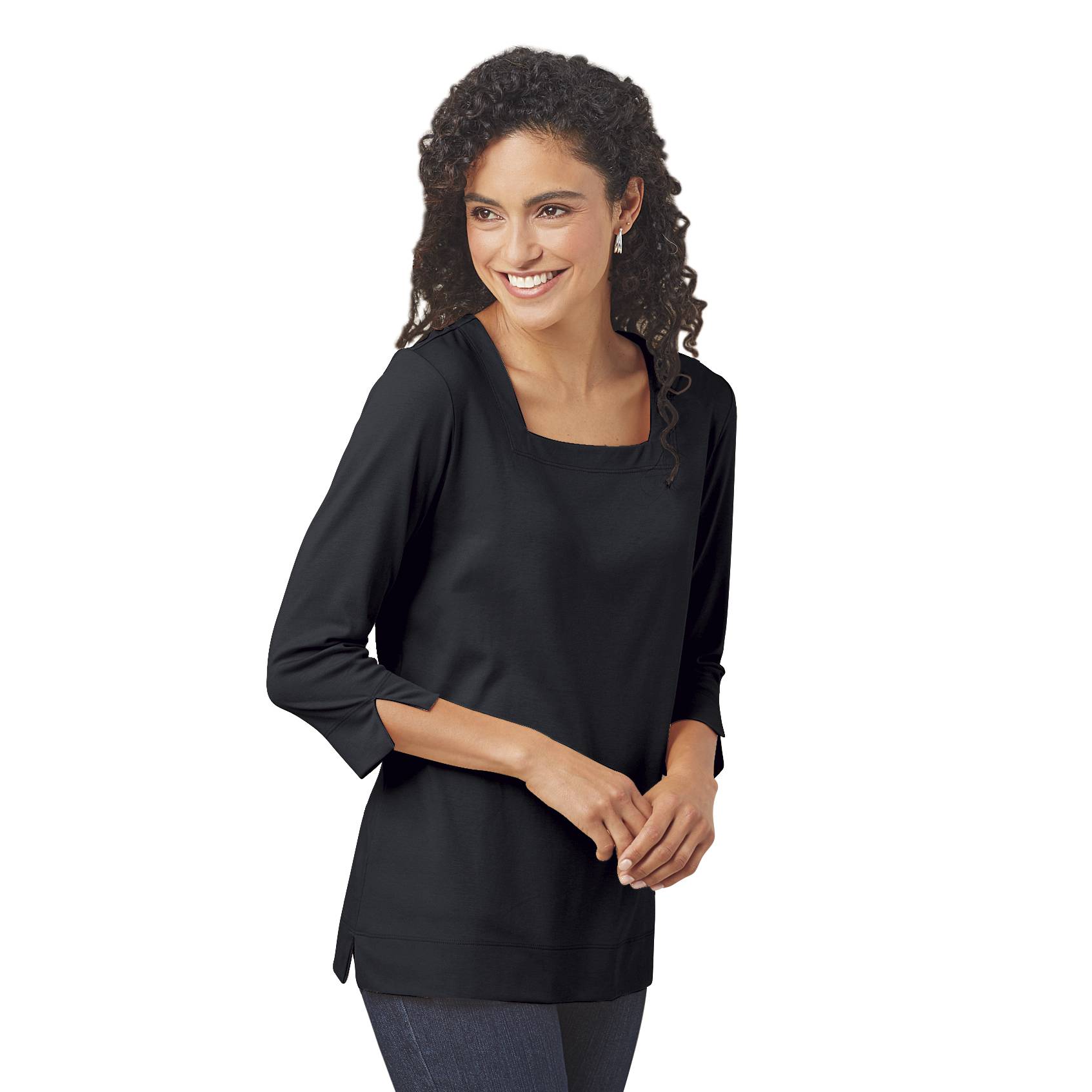 Luxuriously Soft Supima Cotton Square-Neck Top, 3/4 Sleeves - Northstyle Catalog