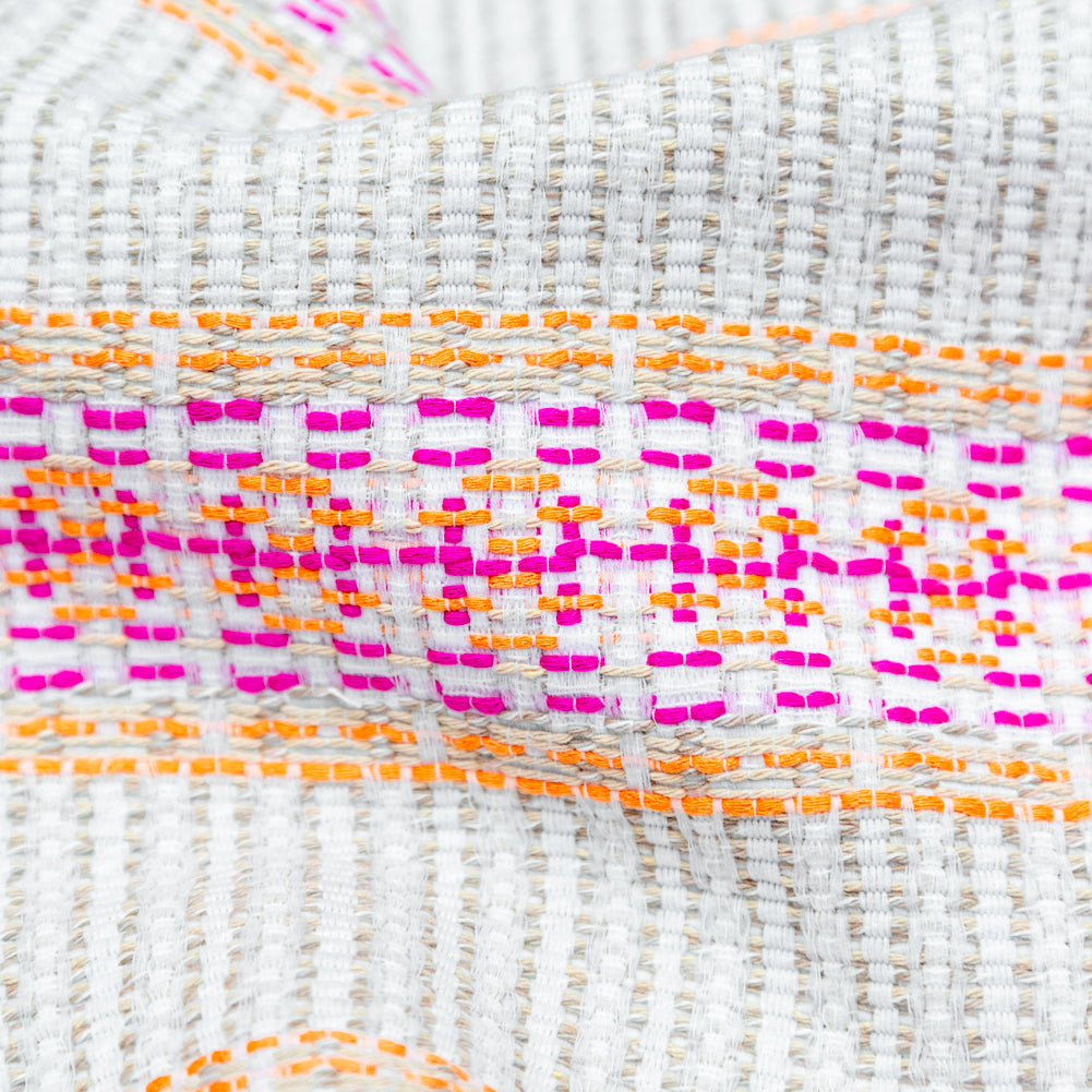 Magenta, Orange and Beige Awning Striped Cotton Tweed - Joann Fabrics