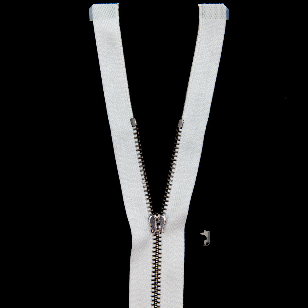 Mood Exclusive Italian White and Gunmetal T3 Open End Metal Zipper - 27.5