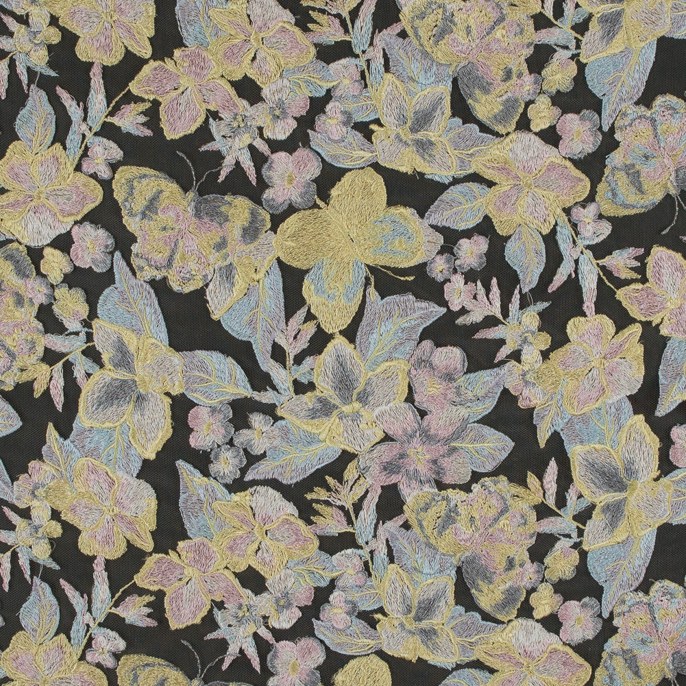 Embroidered Mesh Lace - Pastel Floral on Nude - Joann Fabrics