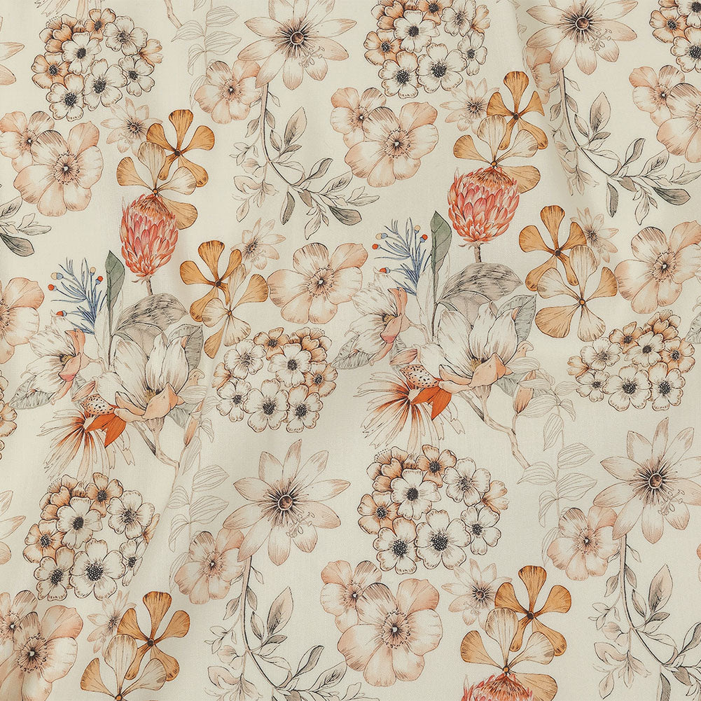 Peach, Red and White Floral Stretch Linen and Rayon Woven - Joann Fabrics