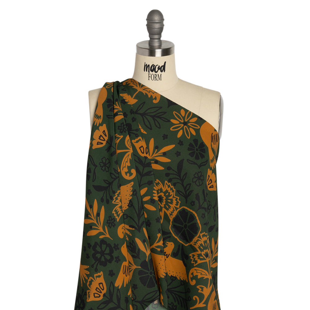 Mood Exclusive Green Feathered Folklore Sustainable Viscose and Polyester Twill - Joann Fabrics