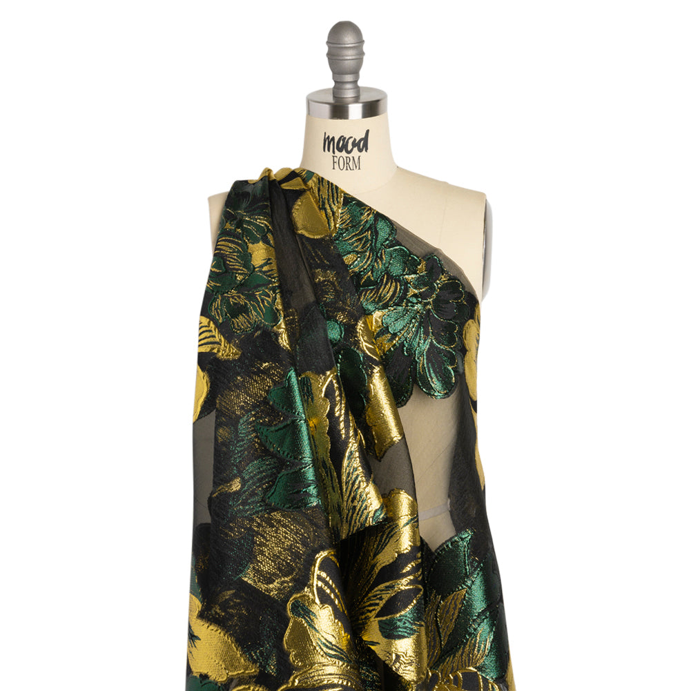 Metallic Forest, Gold and Black Fantastic Flowers Luxury Burnout Brocade - Joann Fabrics
