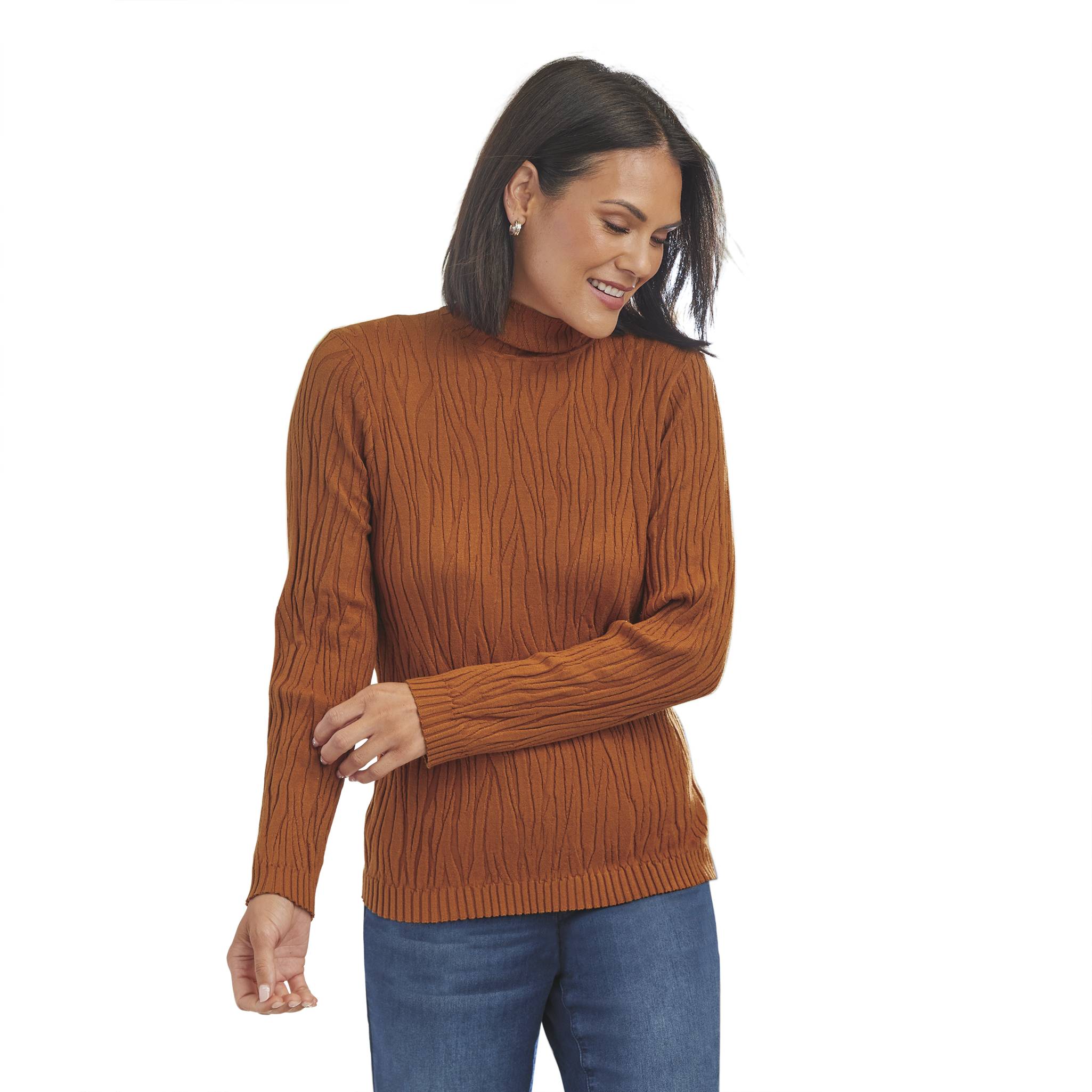 Fine-Gauge Wave-Textured Turtleneck, Soft Stretchy Knit - Northstyle Catalog