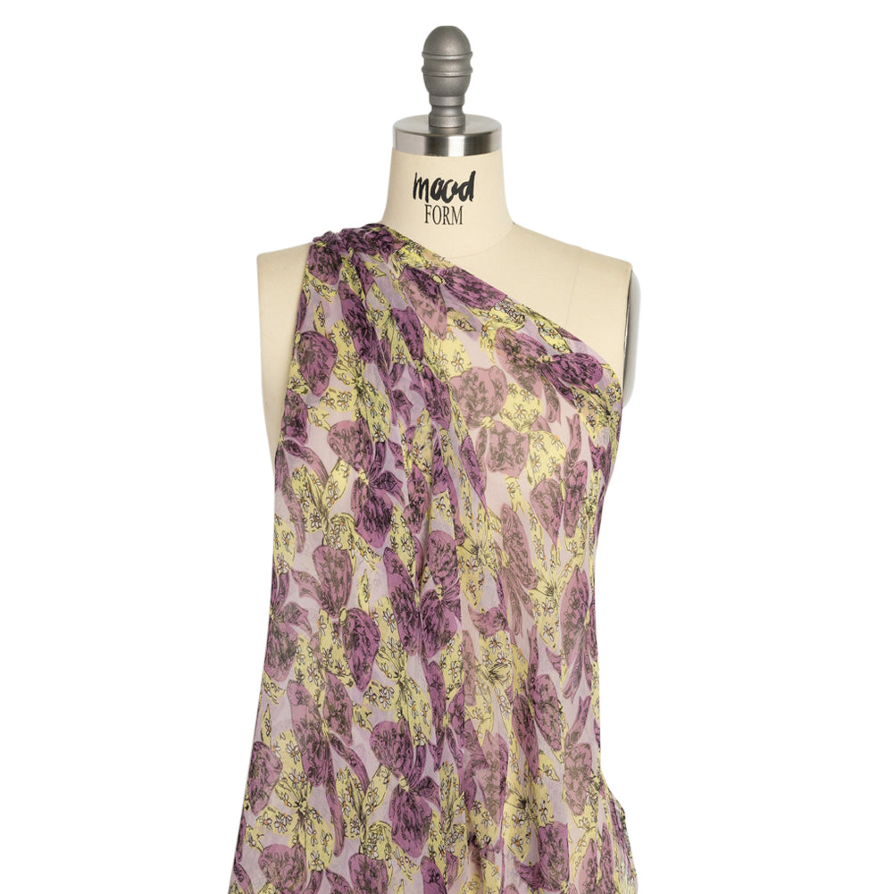 Orchid, Lemon and Lilac Floral Bows Crinkled Silk Chiffon - Joann Fabrics