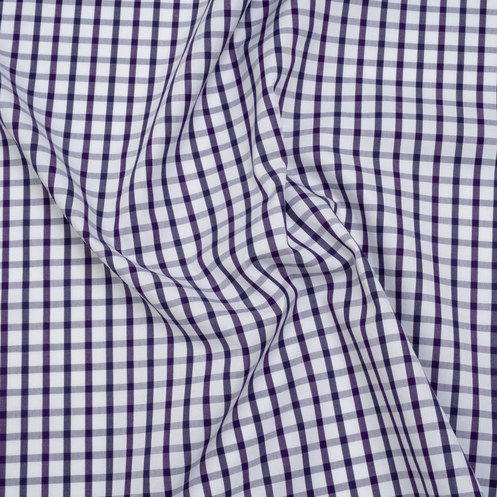 Cotton Twill Shirting - Navy Blue, Purple and White Tattersall Check - Designer Deadstock - Joann Fabrics