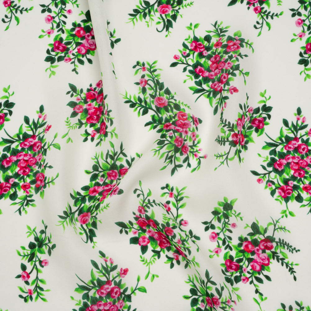 Silk Georgette Print - Pink, Green and Ivory Flower Bunches - Deadstock - Joann Fabrics