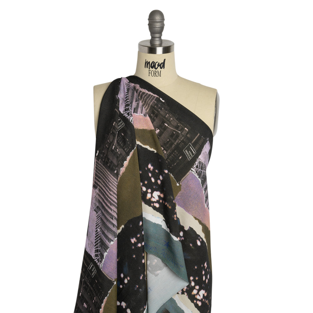 Sustainable Viscose Crepe Print - Dark Gray and Lavender Torn Photos Collage - Mood Exclusive What About Always - Joann Fabrics