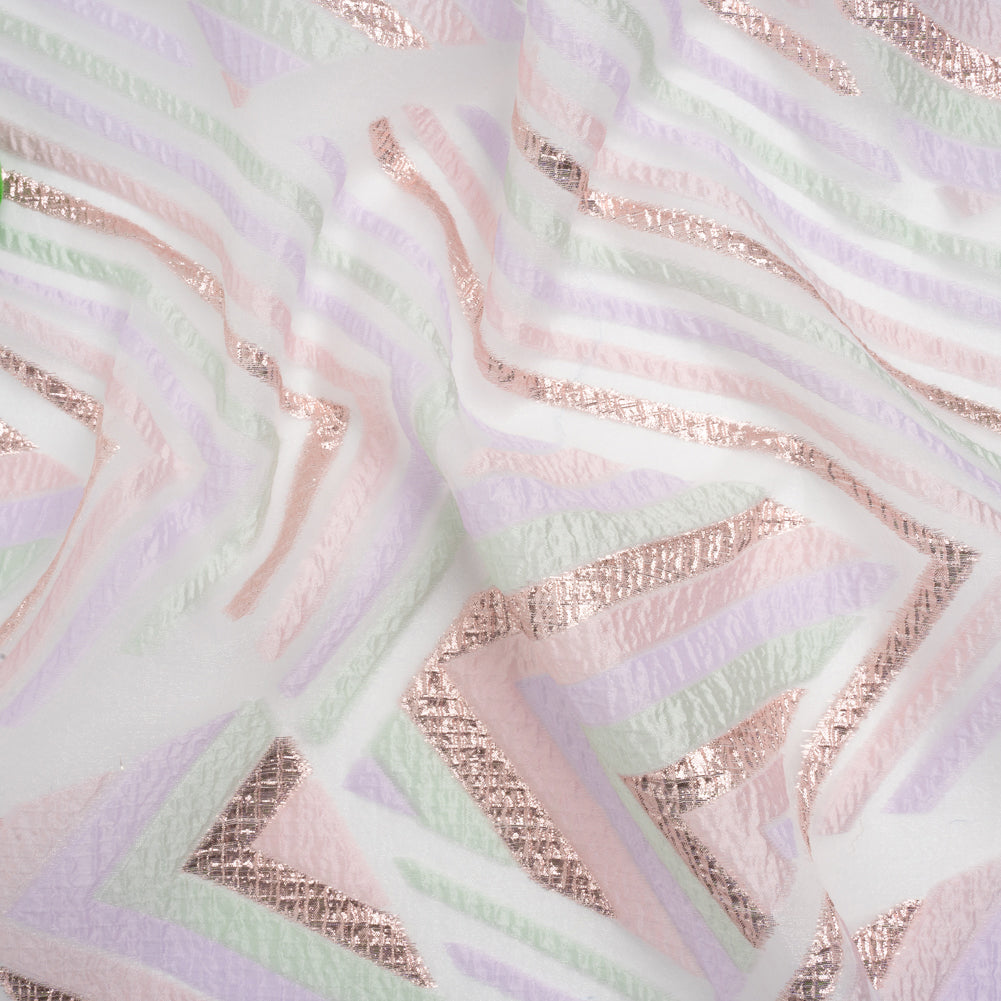 Metallic Rose Gold, Lavender and Mint Chevrons and Arrows Luxury Burnout Brocade - Joann Fabrics