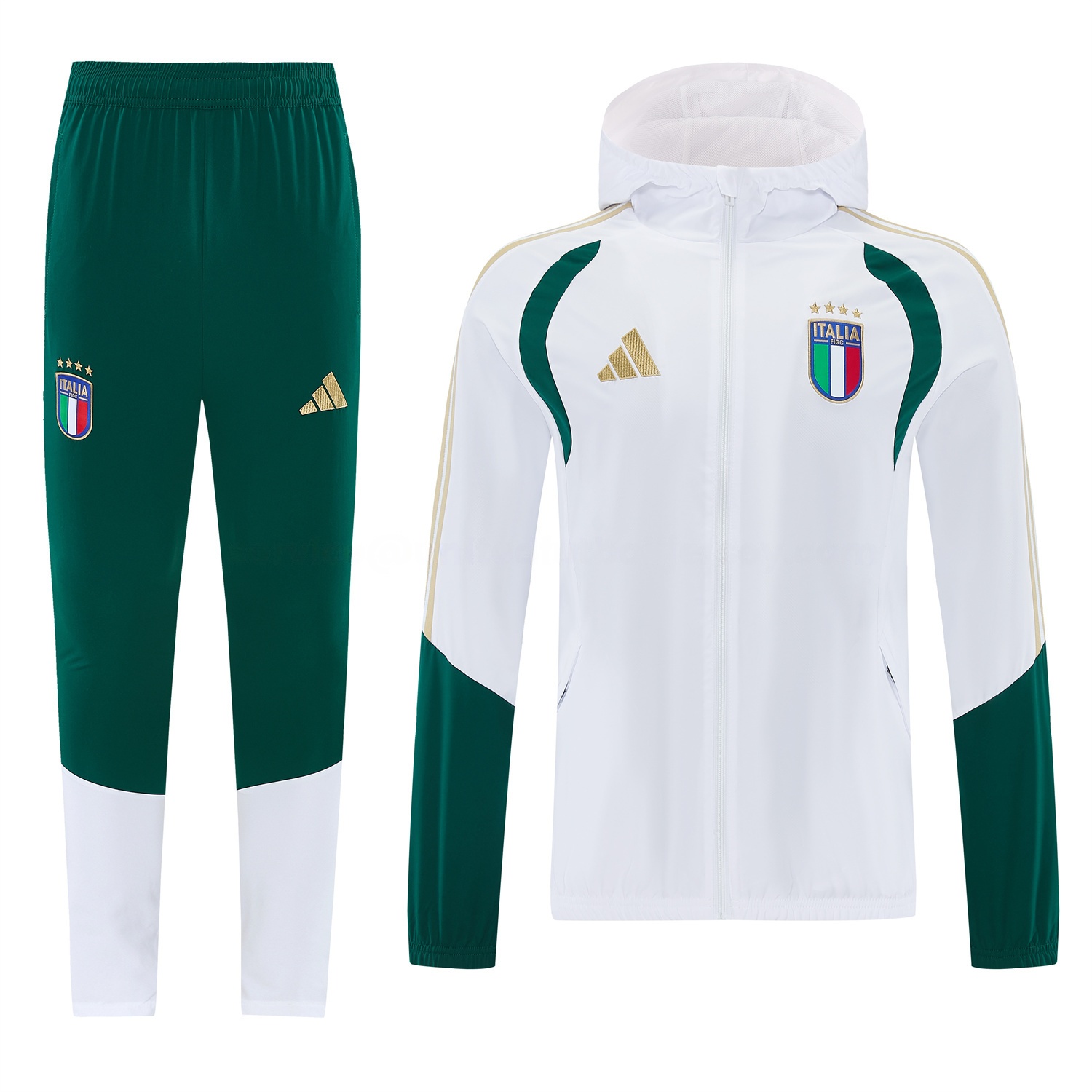Italy 2026 Hooded Windbreaker Training Set - White Top & Green Pants - UnitedFutballJersey