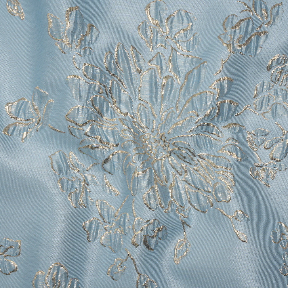 Metallic Brocade - Sky Blue and Gold Blossoming Stems - Joann Fabrics