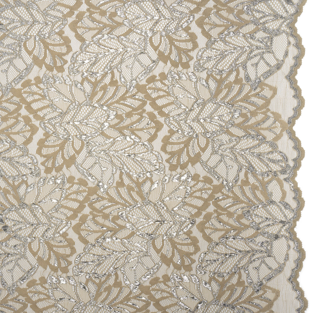 Stretch Metallic Raschel Lace with Finished Edges - Sandstone Gray and Silver Leafy Plants - Joann Fabrics
