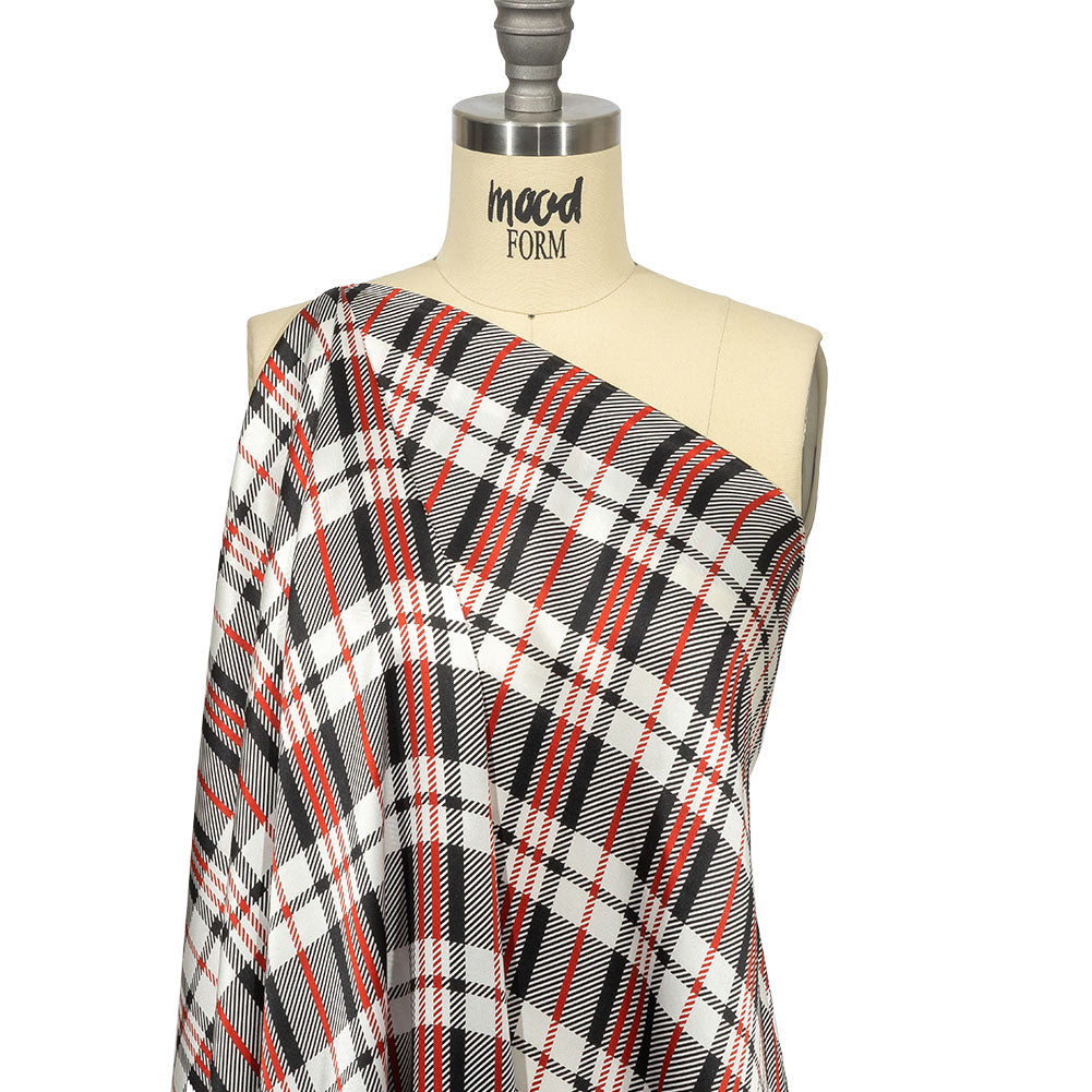 Balenciaga Italian Red, Black and White Plaid Silk Charmeuse - Joann Fabrics