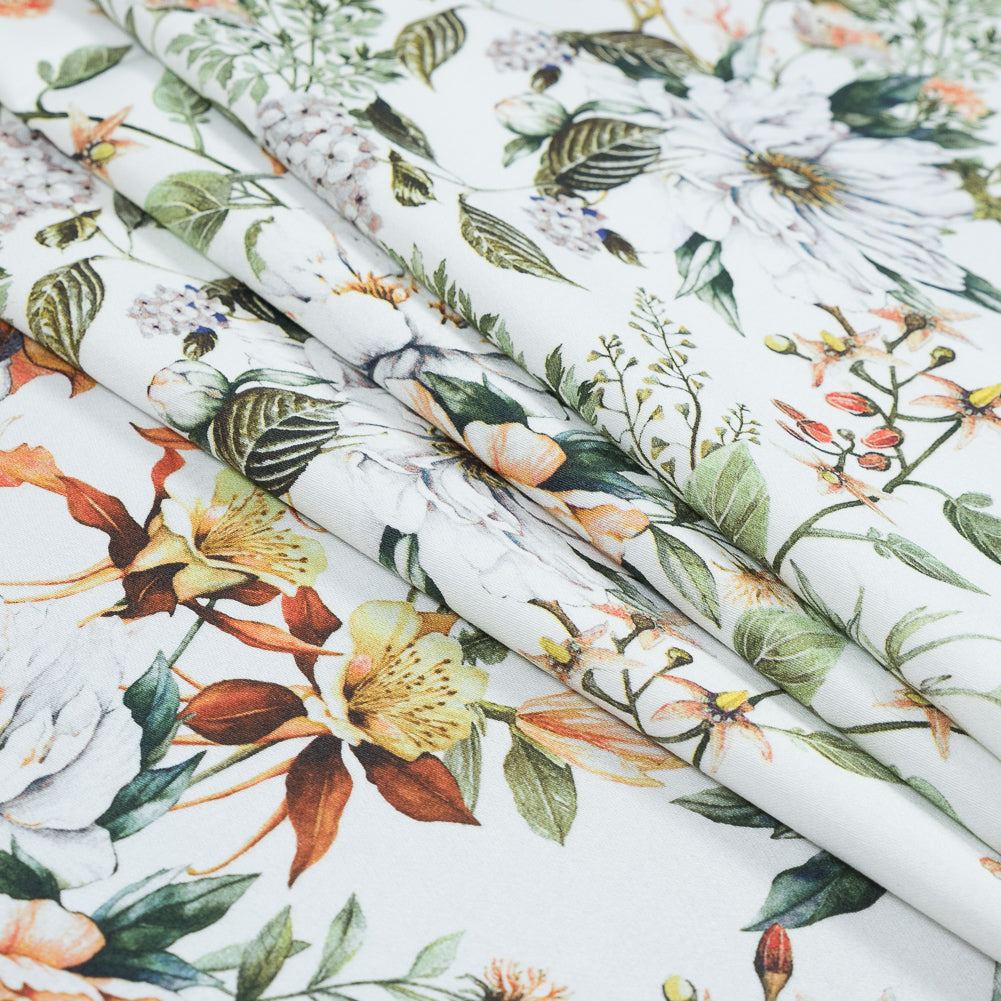 Stretch Cotton Sateen - Orange and Green - Les Fleurs de L'amour Print - Mood Exclusive Jacques Collection - Joann Fabrics