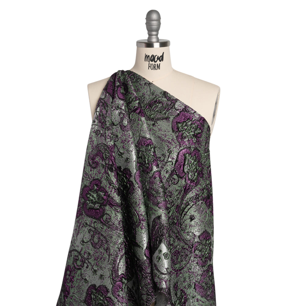 Flowers and Curls Luxury Brocade - Metallic Plum Purple, Sage Green and Gray - Joann Fabrics
