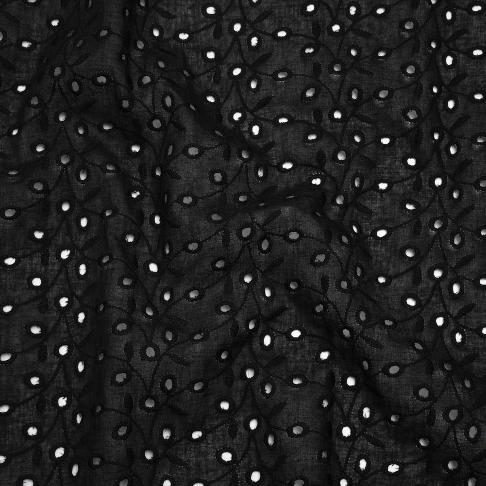 Embroidered Eyelet Cotton Voile - Black Leafy Vines - Naomi Collection - Joann Fabrics