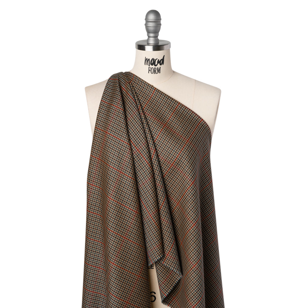 Virgin Merino Wool Twill Suiting Made in Italy - Brown, Red and Blue Checks - Joann Fabrics