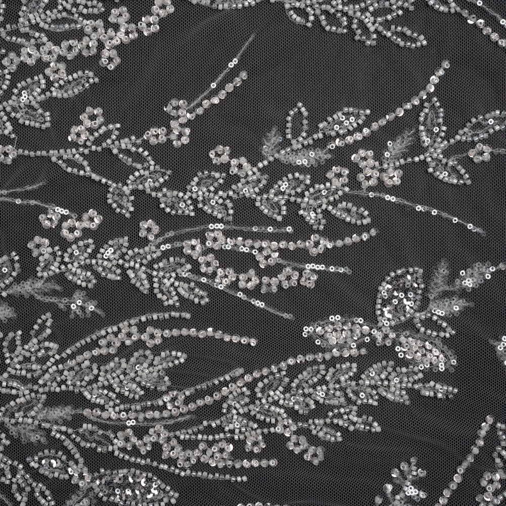 Beaded and Sequined Lace - White Leafy Border - Joann Fabrics