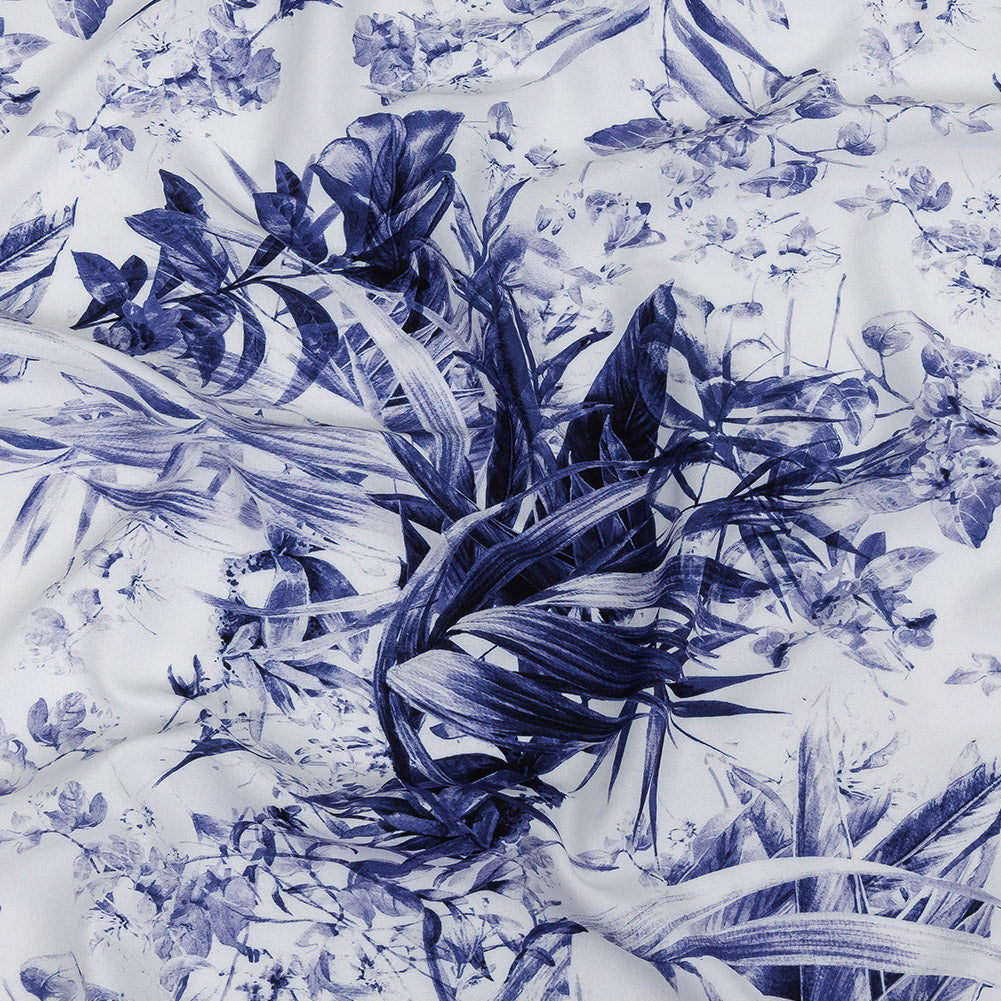 Organic Viscose Batiste - Estate Blue and White Tropical Oasis - Loreto Collection - Joann Fabrics