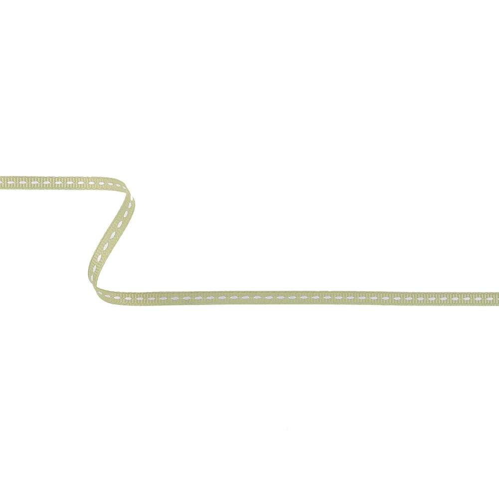 Alfalfa Grosgrain Ribbon with Bright White Stitching - 0.25