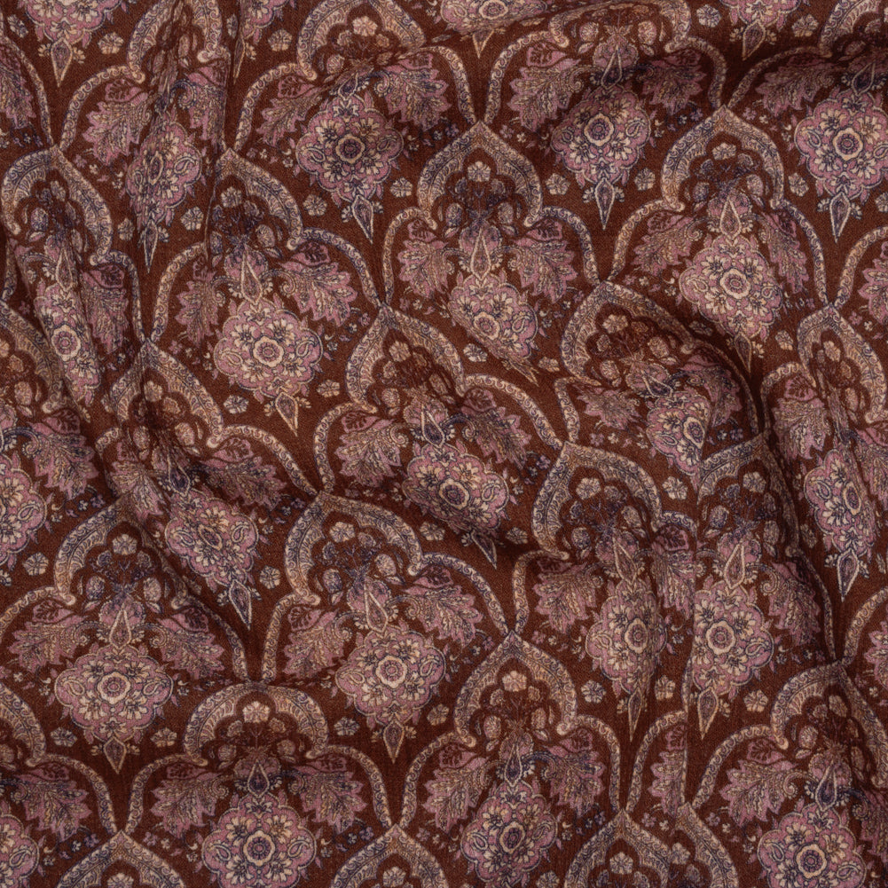 Slubbed Gauzy Cotton Woven - Burgundy, Pink and Blue Fancy Floral Tiles - Mood Exclusive Fairytale Scales Print - Joann Fabrics