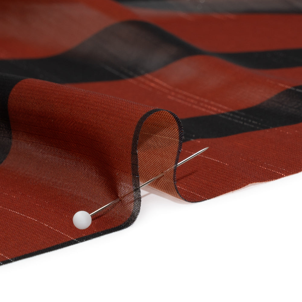 Polyester Chiffon Print with Metallic Pinstripes - Rust Red and Black Abstract - Mood Exclusive Fondue Funhouse - Joann Fabrics