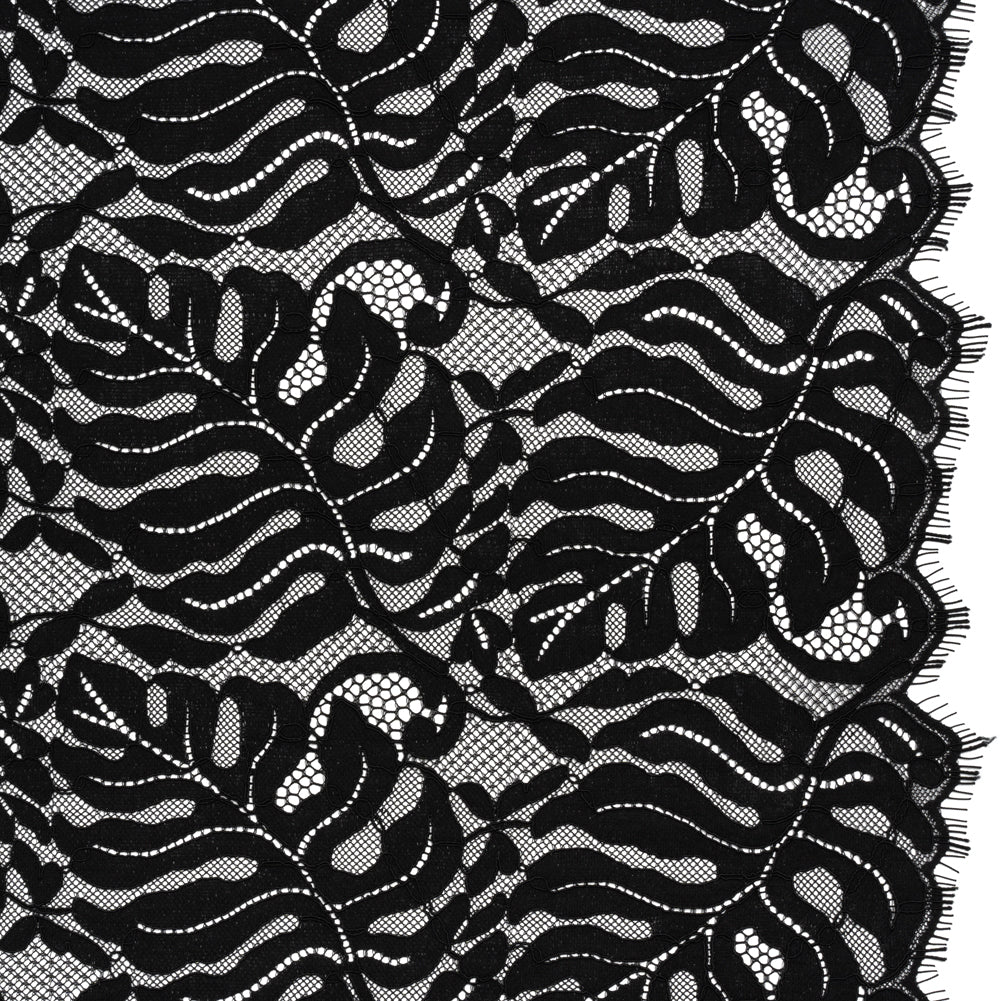 Corded Lace Panel with Organic Finished Edges - Black Tropical Leaves - Joann Fabrics