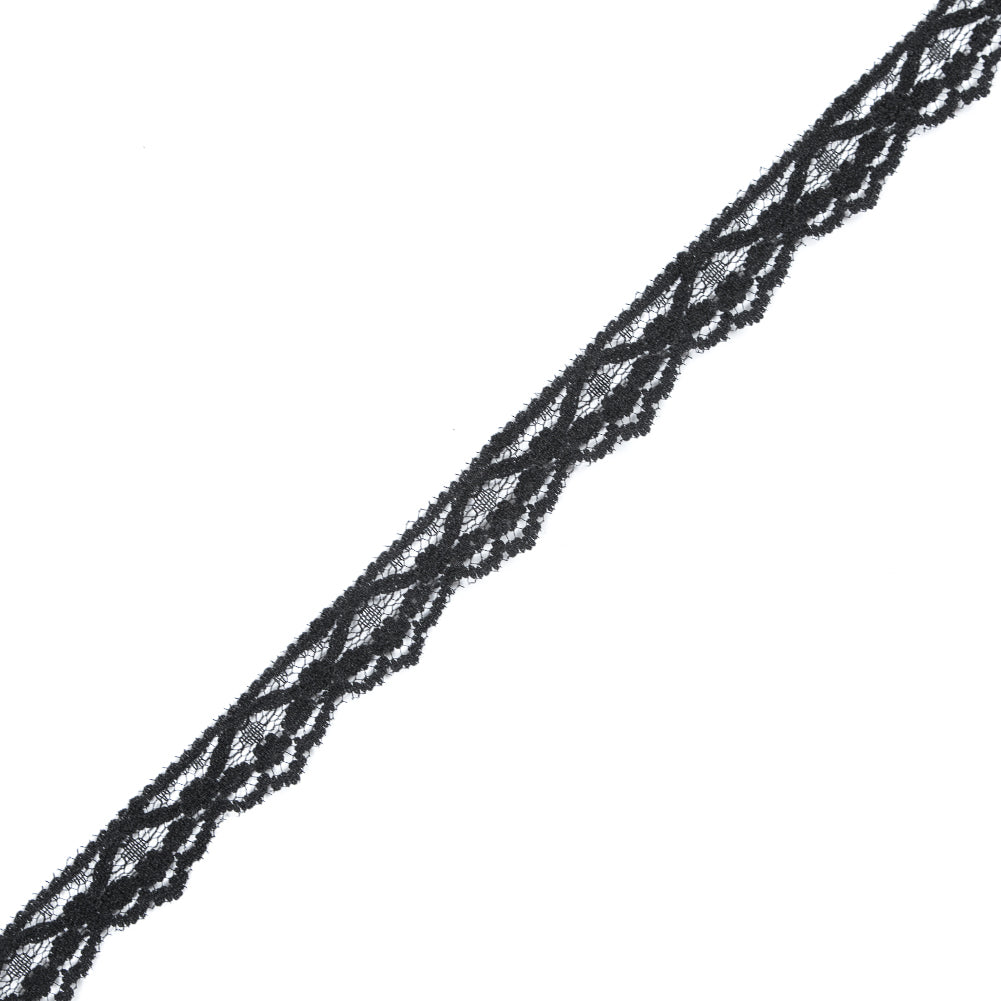 Black Fine Floral Lace Trim - 0.75