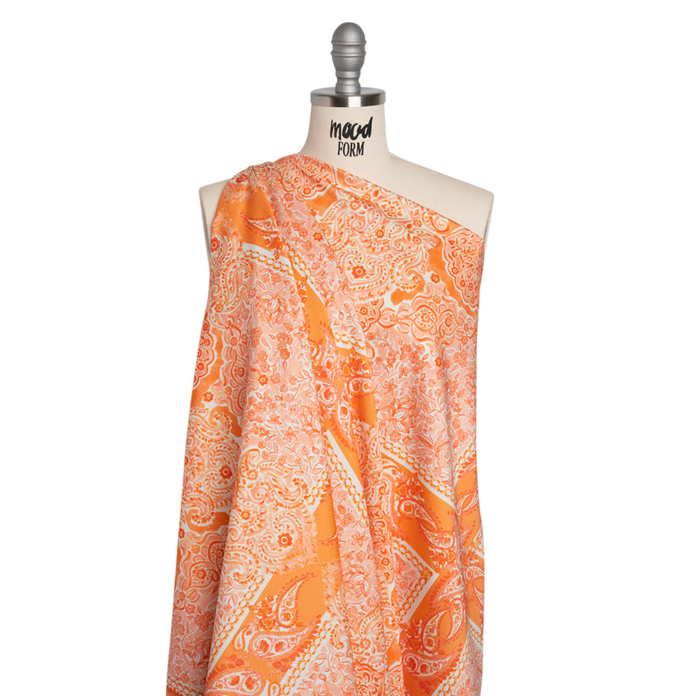Stretch Cotton Sateen Panel - Orange Paisley Floral - Sicilian Summer Print - Mood Exclusive Chariot Collection - Joann Fabrics