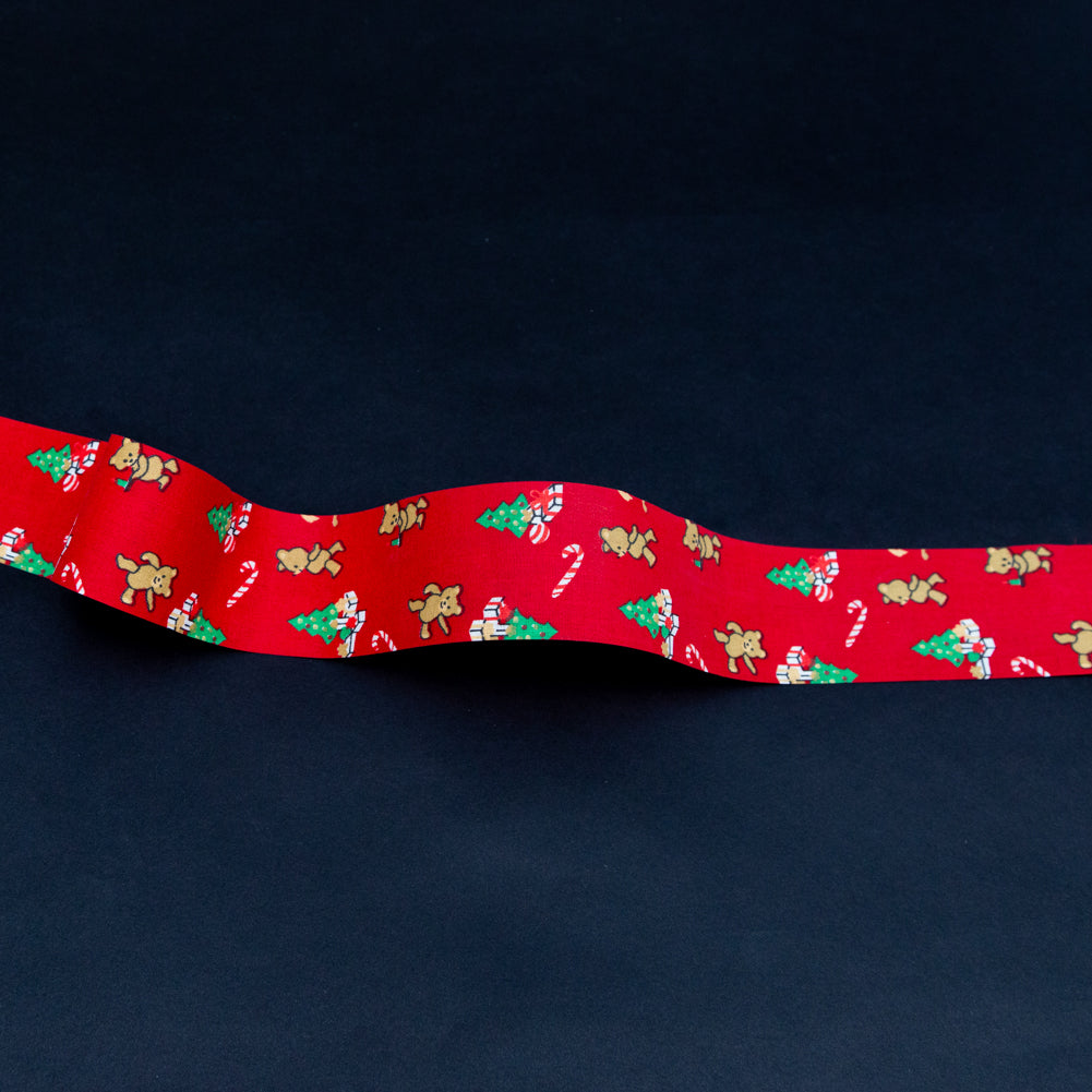 Red Teddy Bear and Christmas Tree Ribbon - 1.875