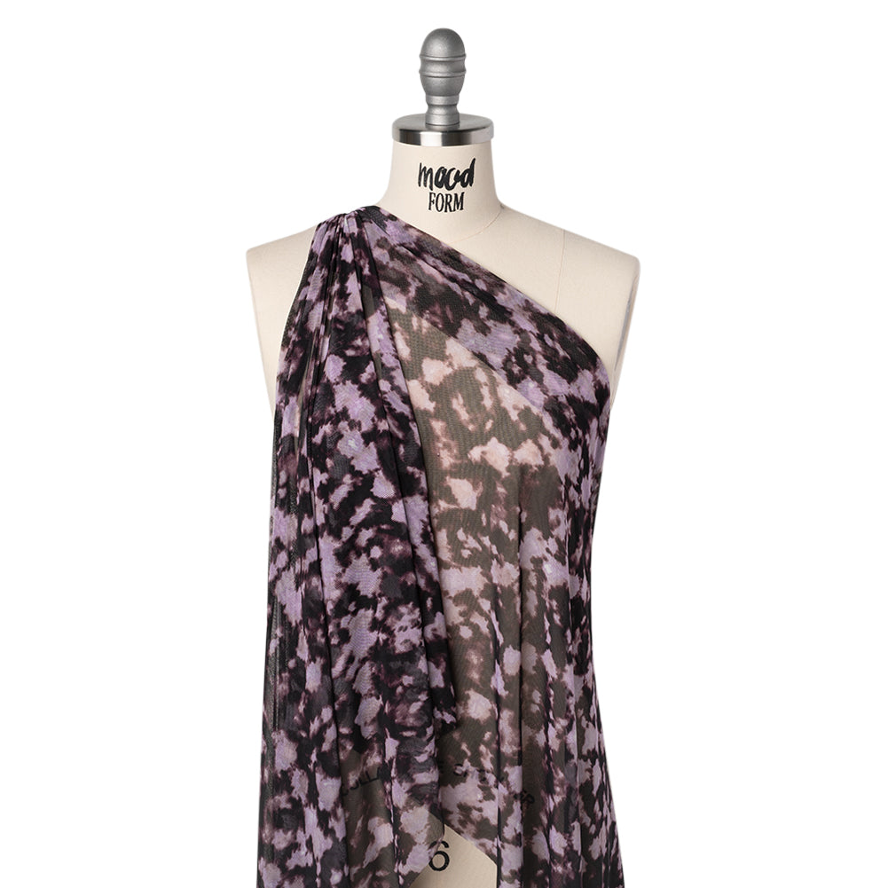 Stretch Polyester Mesh Print - Lilac and Black Tie Dye Spots - Designer Deadstock - Joann Fabrics
