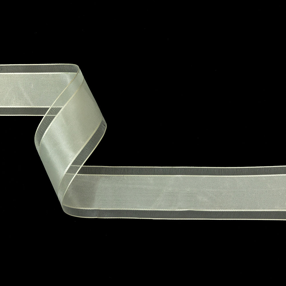 Coconut Milk Woven Ribbon with Sheer Organza Borders - 1.5