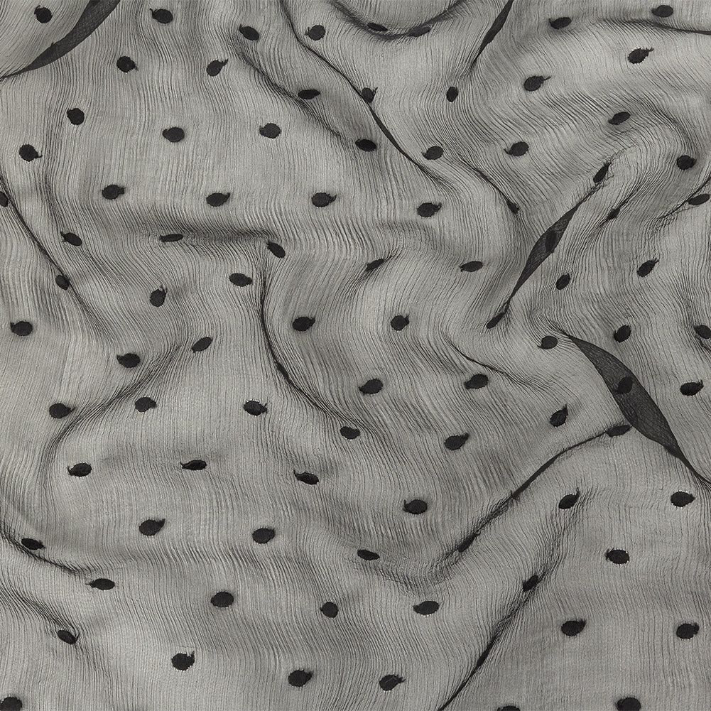 Famous Australian Designer Black Embroidered Dots Crinkled Silk Chiffon - Joann Fabrics