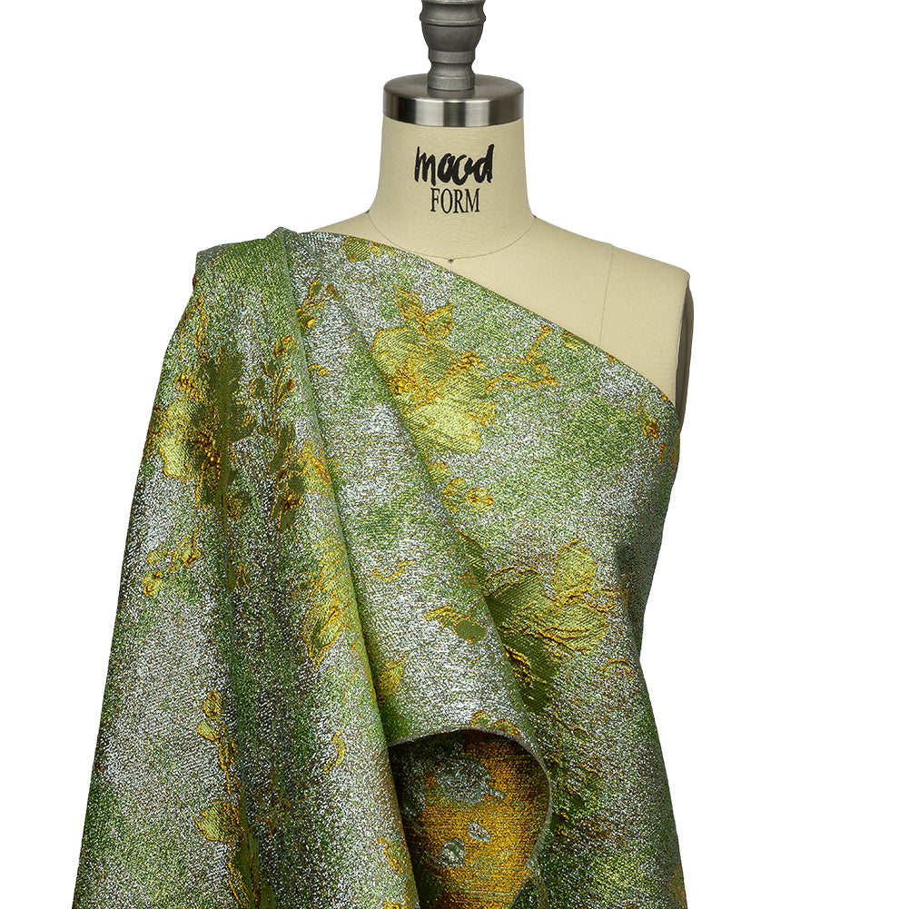 Metallic Aqua, Lime and Solar flare Crackled Floral Luxury Brocade - Joann Fabrics