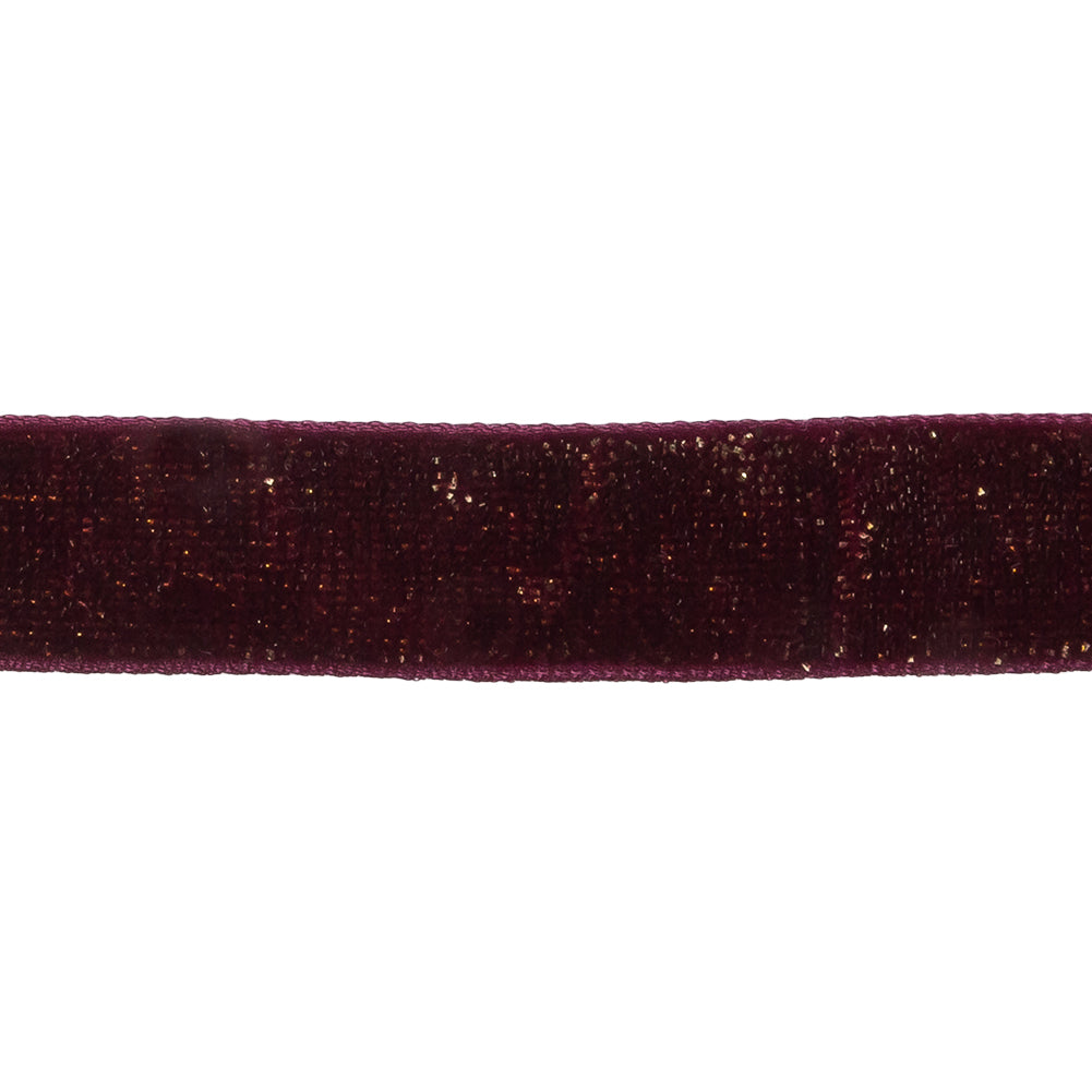 Italian Wine and Gold Glitter Velvet Ribbon - 0.625