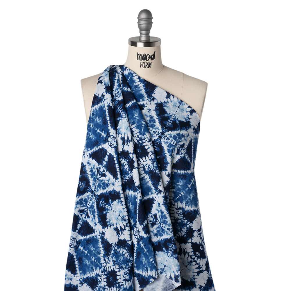 Double Cotton Gauze Print - Blue and White Diamond Tie-Dye - Designer Deadstock - Joann Fabrics
