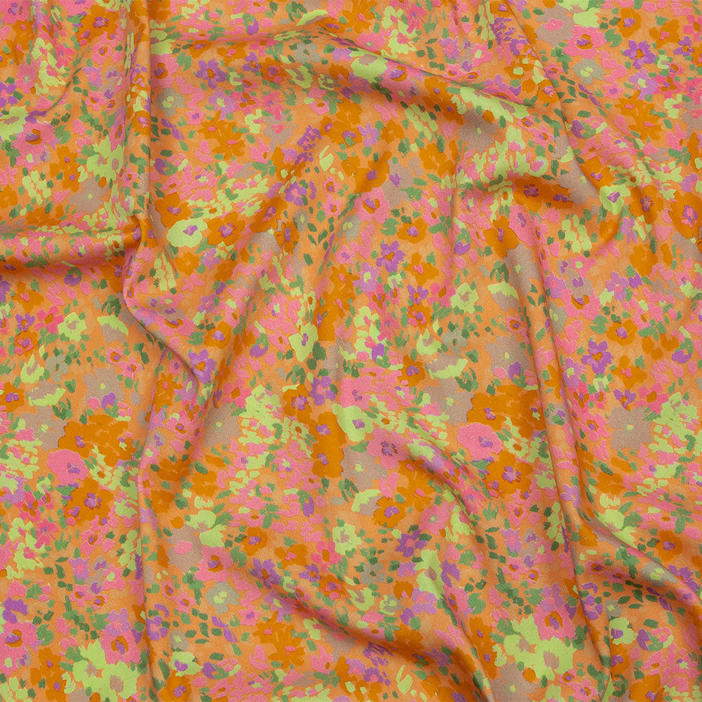 Stretch Cotton and Viscose Sateen Print - Pink and Orange Floral - Mood Exclusive Sunburst - Joann Fabrics