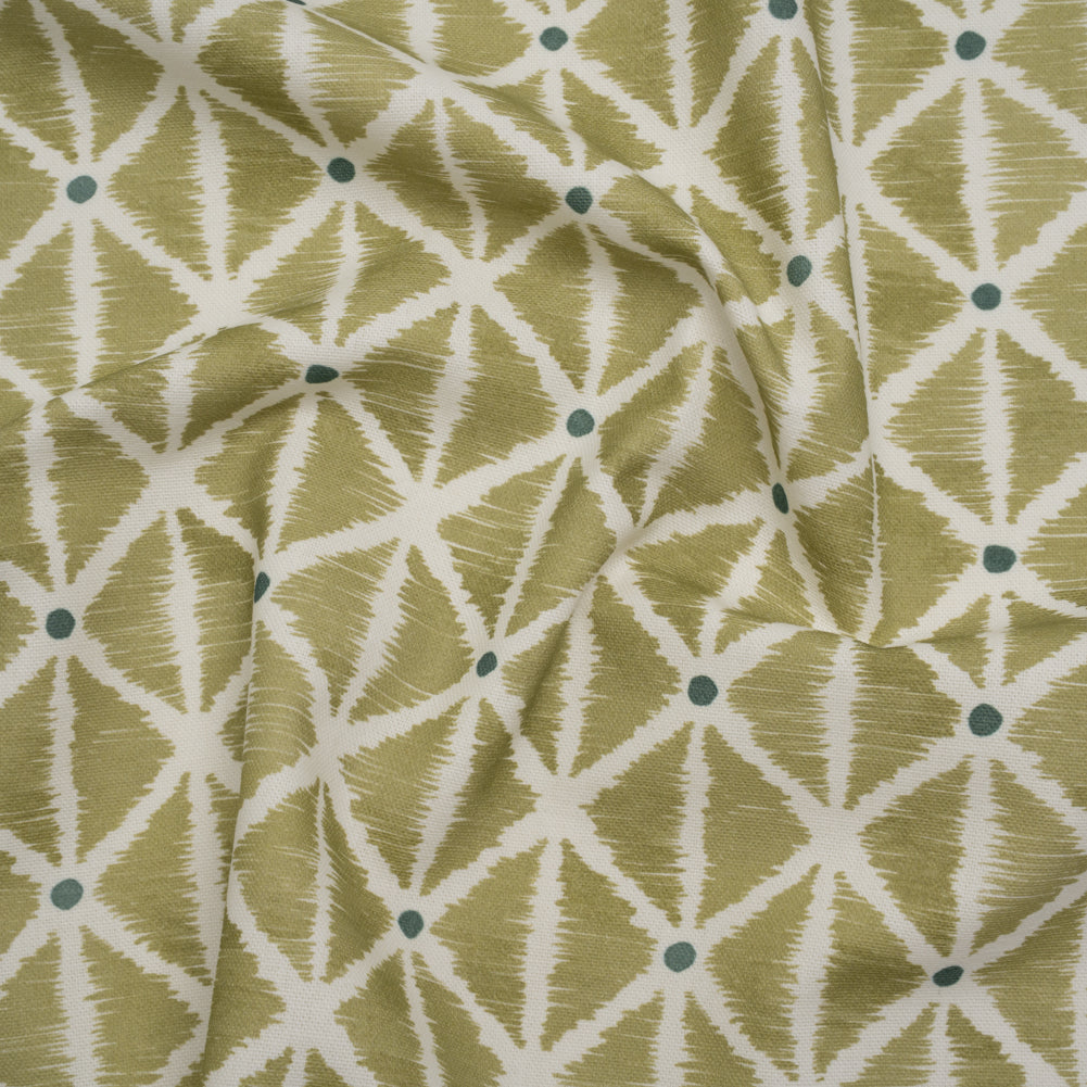 Brushed Cotton and Linen Canvas Print - Pistachio Sketched Lattice with Dots - British Imported - Joann Fabrics