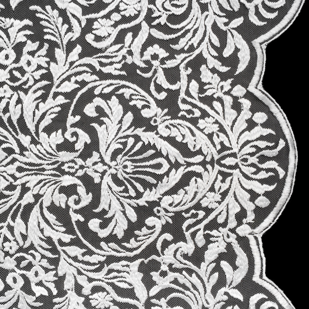 Embroidered Lace Tulle - Bright White Floral Damask with Pineapples - Joann Fabrics