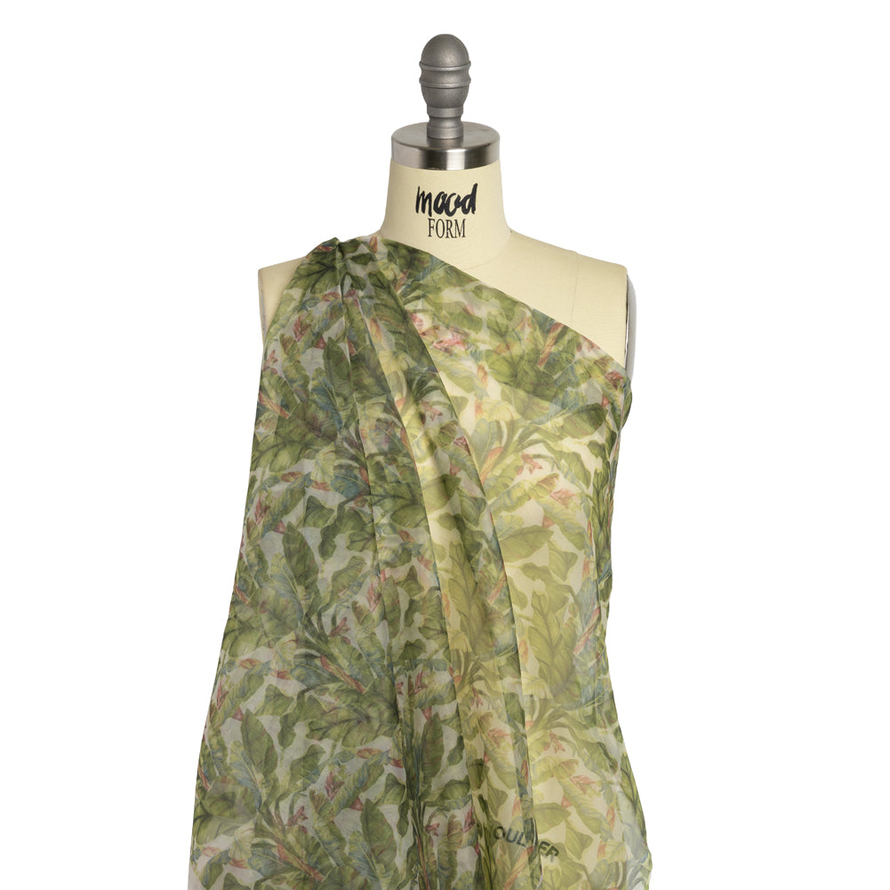 Polyester and Viscose Organza - White and Green Palm Trees - Joann Fabrics