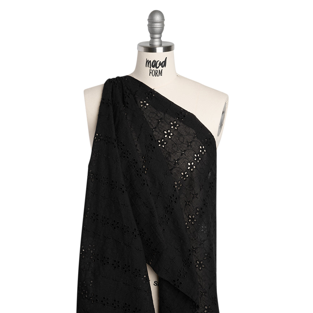 Embroidered Eyelet Cotton Voile - Black Rows of Flowers - Naomi Collection - Joann Fabrics