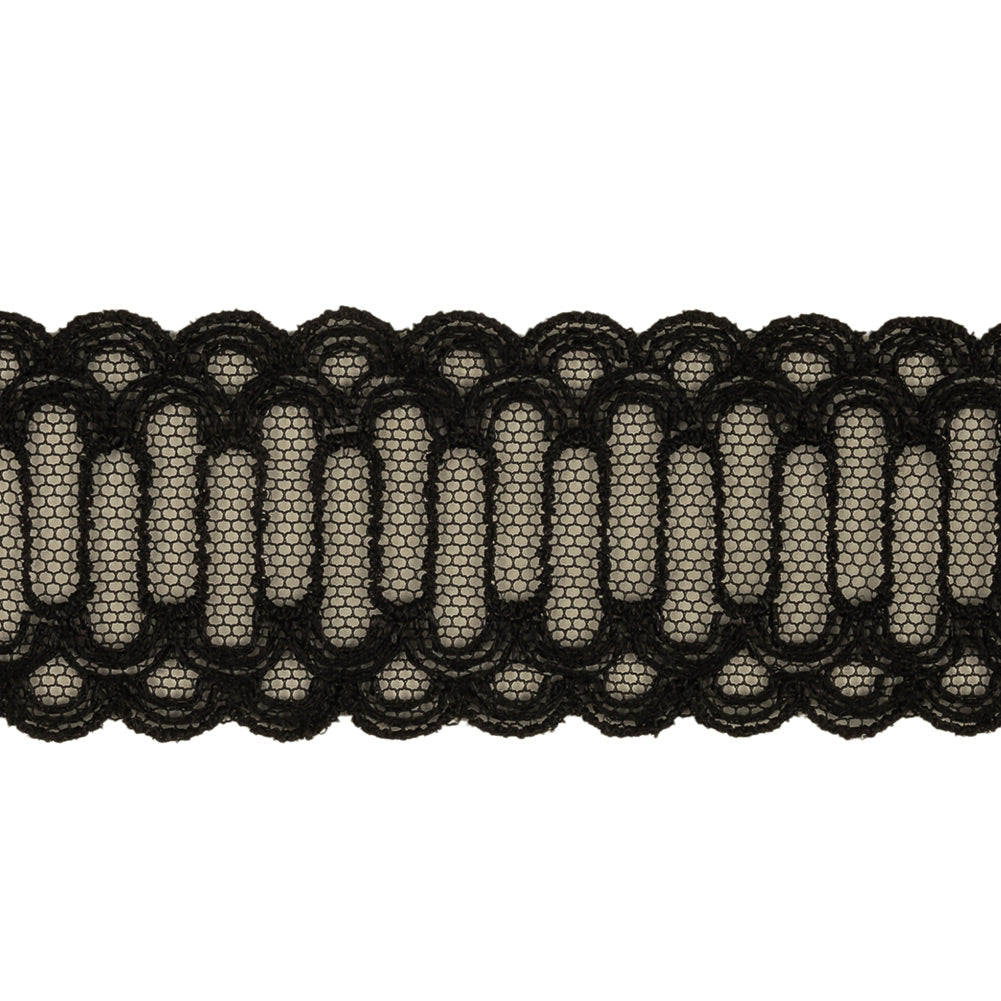 Black Scalloped Abstract Embroidered Lace Trim - 1.375