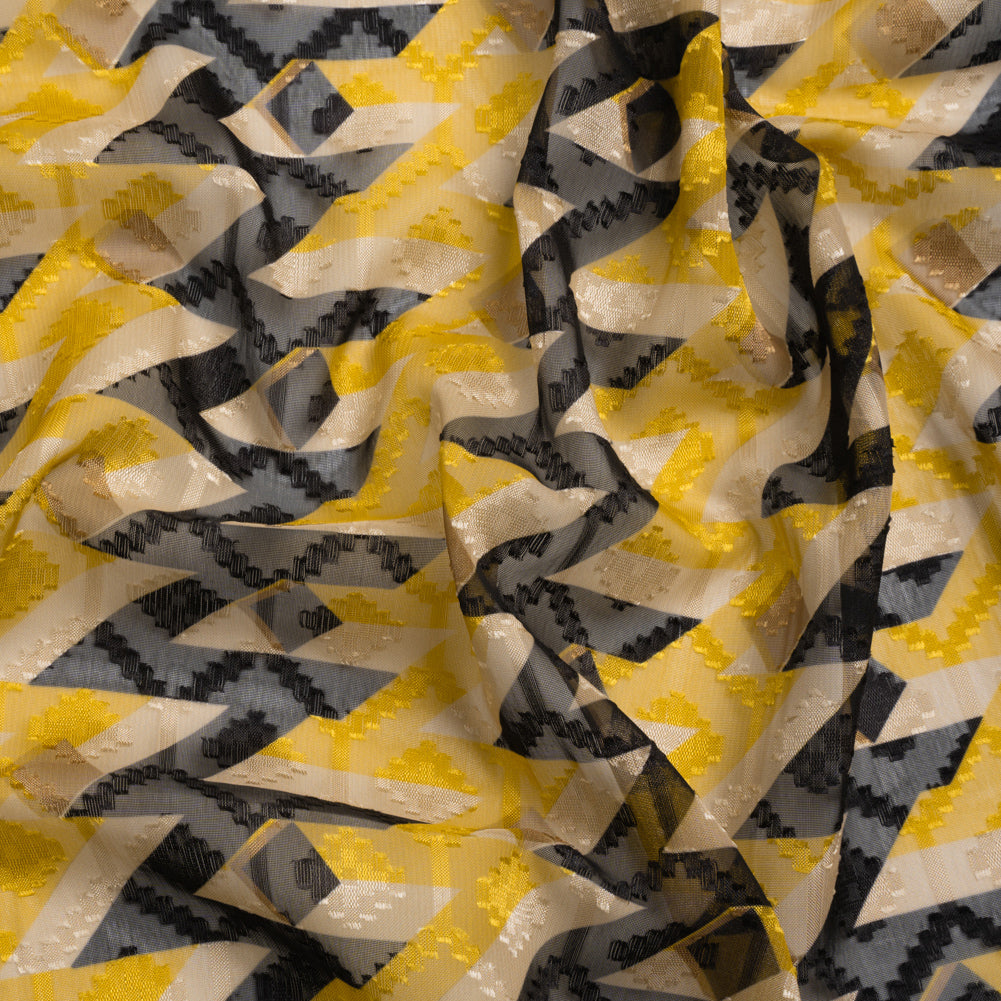 Geometric Burnout Polyester Woven Print - Cream, Yellow and Black Geometric - Mood Exclusive Treasures Untold - Joann Fabrics
